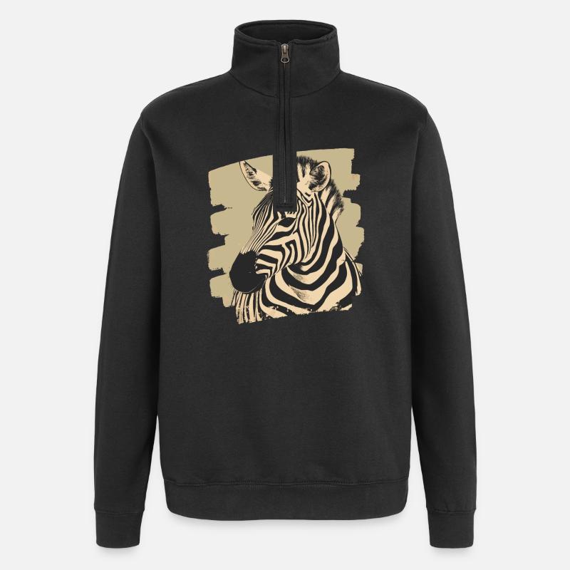 Zebra Retro - Quarter-Zip Sweatshirt - black