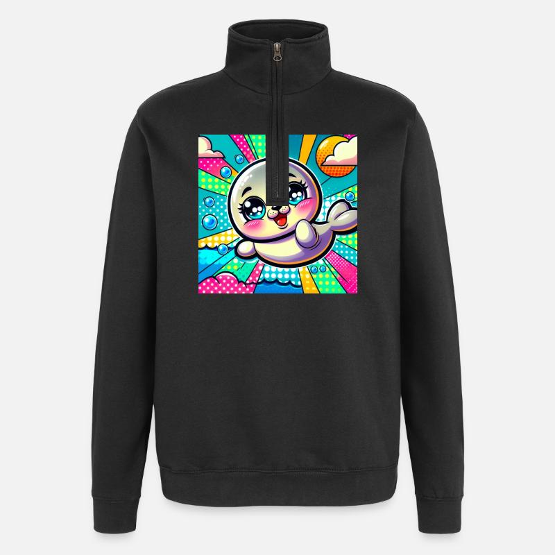 Bunte robbe - Quarter-Zip-Sweatshirt - Schwarz