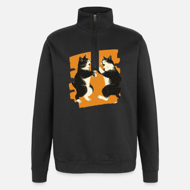 Combat de chats japonais - Sweat à zip 1/4 - noir