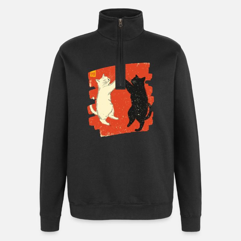 Combat de chats japonais - Sweat à zip 1/4 - noir