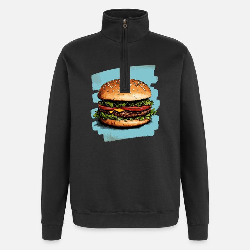 Burger Rétro - Sweat à zip 1/4 - noir