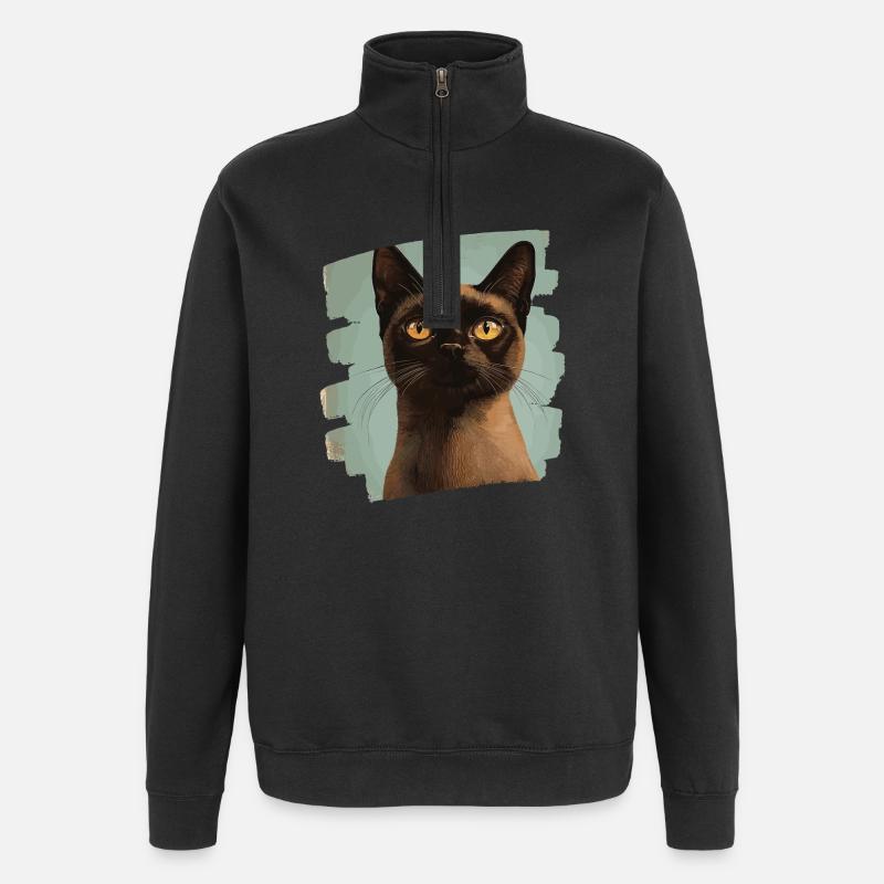 Birman Birmanie Chat Rétro - Sweat à zip 1/4 - noir