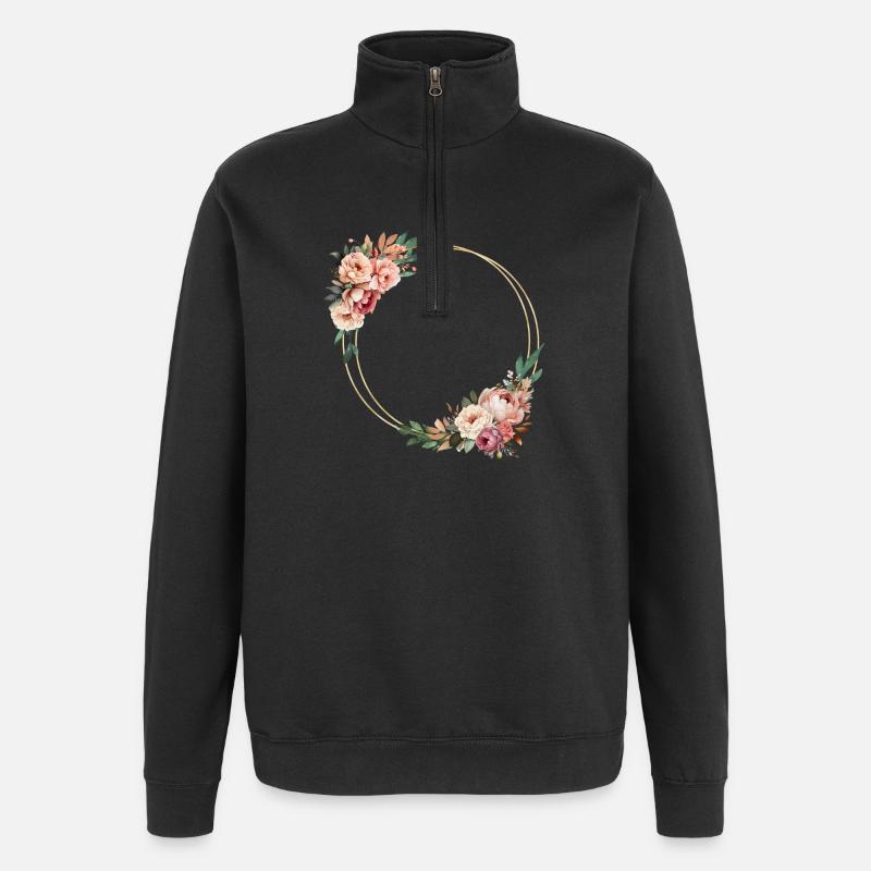 Rustikaler Blumen-Kranz, personalisierbar - Quarter-Zip-Sweatshirt - Schwarz