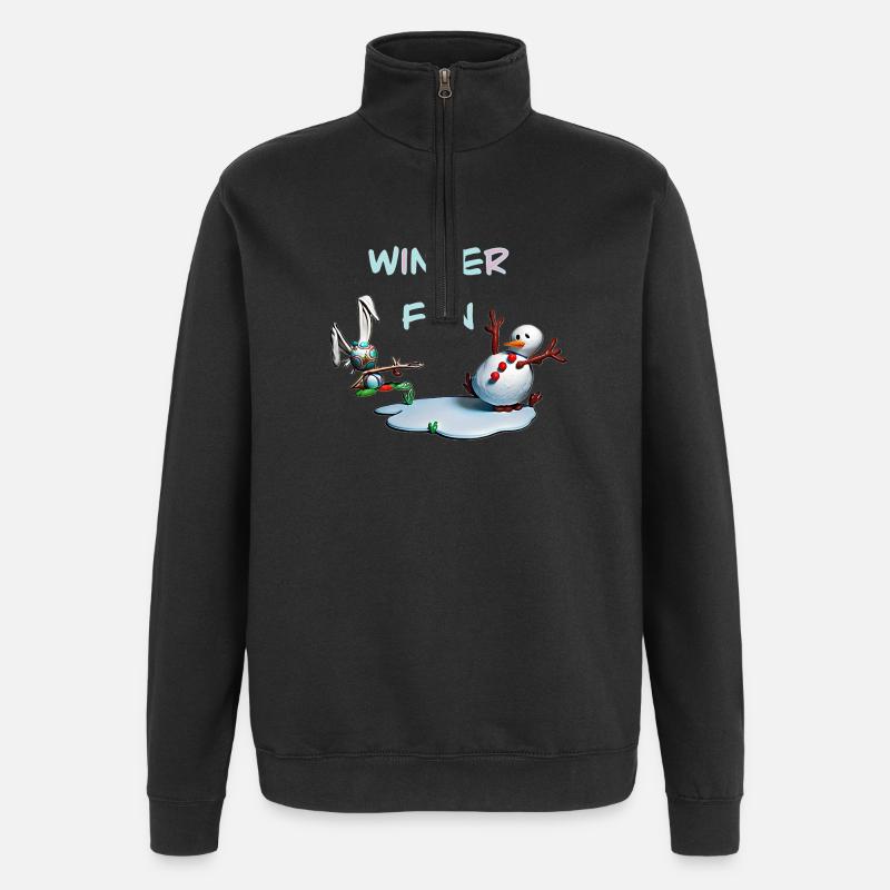 Winterspaß: Hase und Schneemann - Quarter-Zip-Sweatshirt - Schwarz