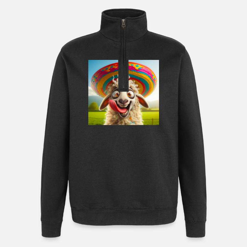 Sheep with Sombrero - Quarter-Zip Sweatshirt - black