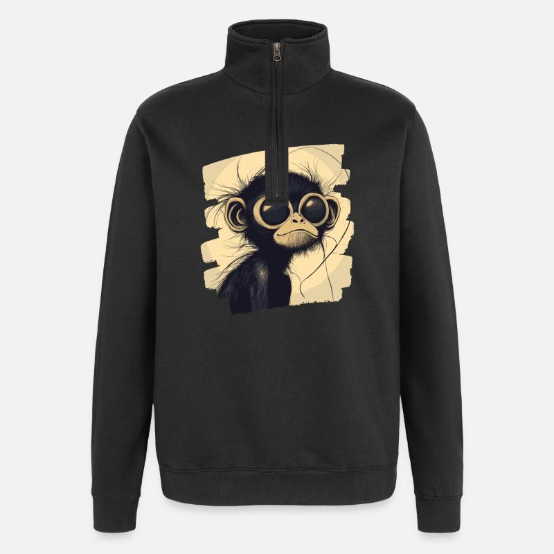 Singe araignée rétro - Sweat à zip 1/4 - noir