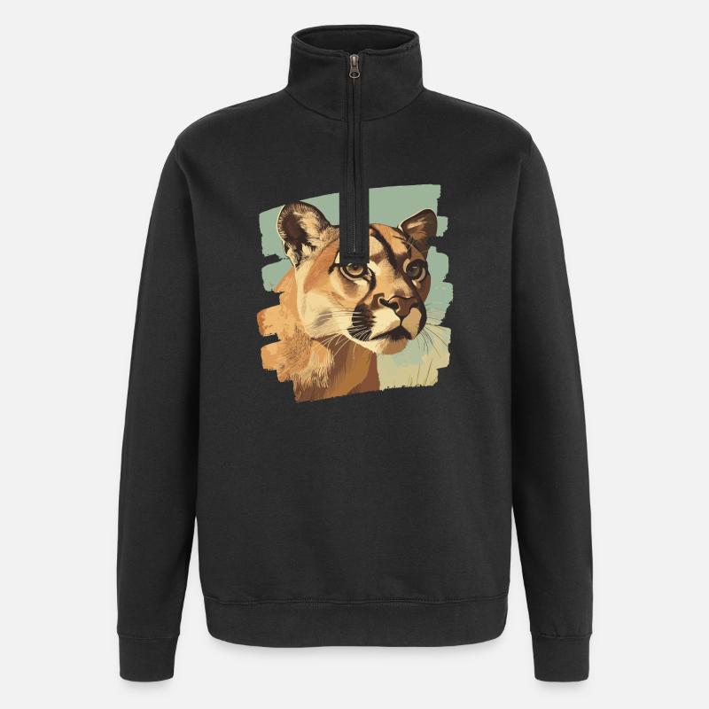 Lion from mountain Retro - Quarter-Zip Sweatshirt - black