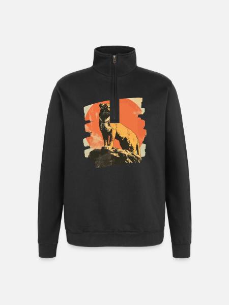 Lion from mountain Retro - Quarter-Zip Sweatshirt - black