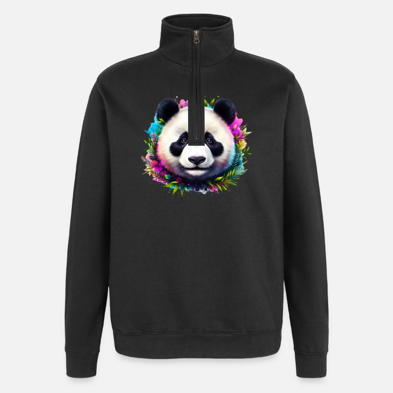 Panda - Sweat à zip 1/4 - noir