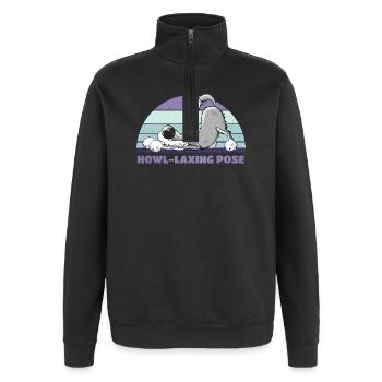 Wolf Yoga Howl-Laxing Pose - Quarter-Zip Sweatshirt - black - Front - AI Model Female 172 light (172cm) & AI Model Male 178 dark (178cm)