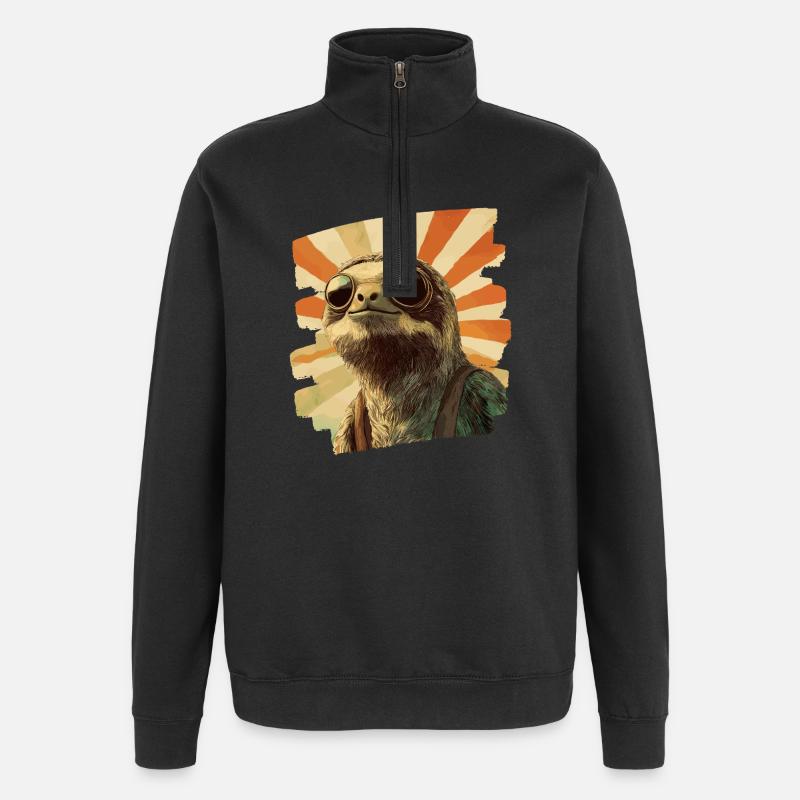 Faultier Retro - Quarter-Zip-Sweatshirt - Schwarz