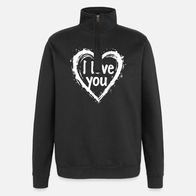 Je t’aime, blanc - Sweat à zip 1/4 - noir