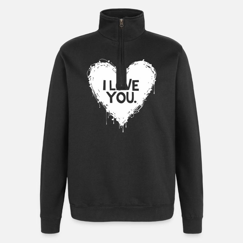 Je t’aime, blanc - Sweat à zip 1/4 - noir