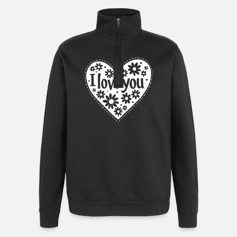 Je t’aime, blanc - Sweat à zip 1/4 - noir