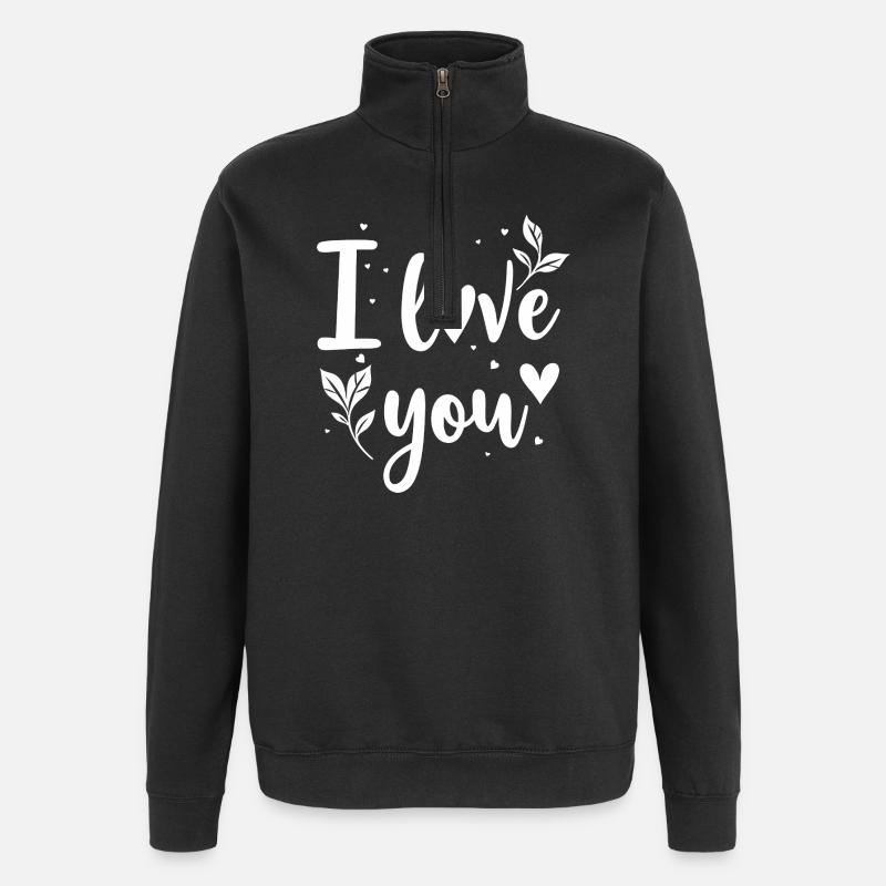 Je t’aime, blanc - Sweat à zip 1/4 - noir