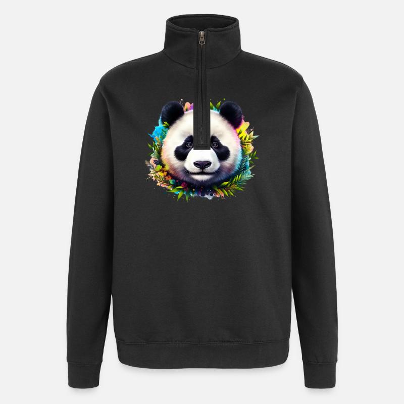 Panda - Sweat à zip 1/4 - noir
