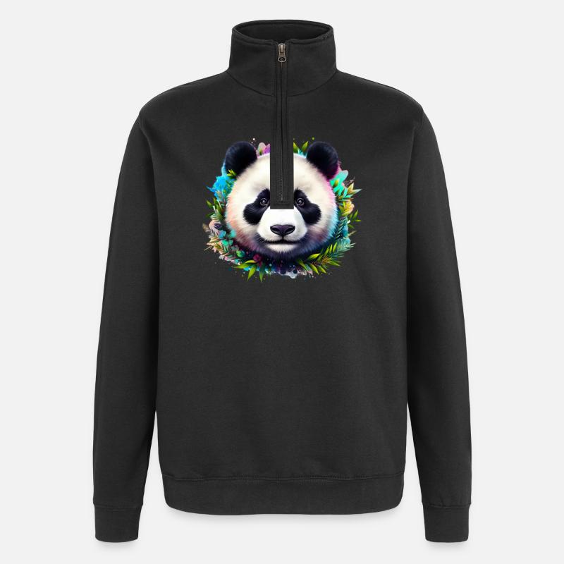 Panda - Sweat à zip 1/4 - noir