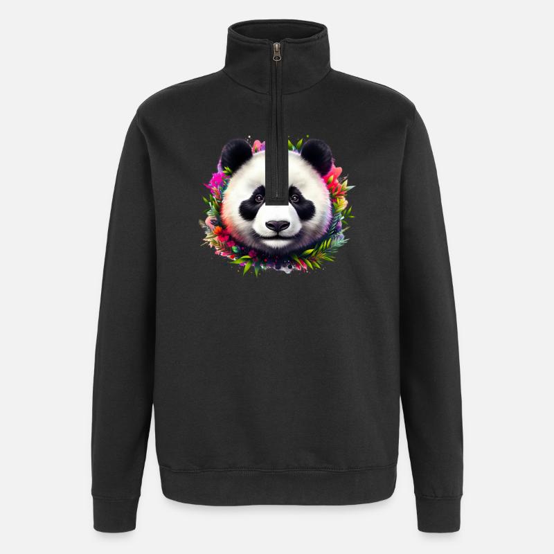 Panda - Sweat à zip 1/4 - noir