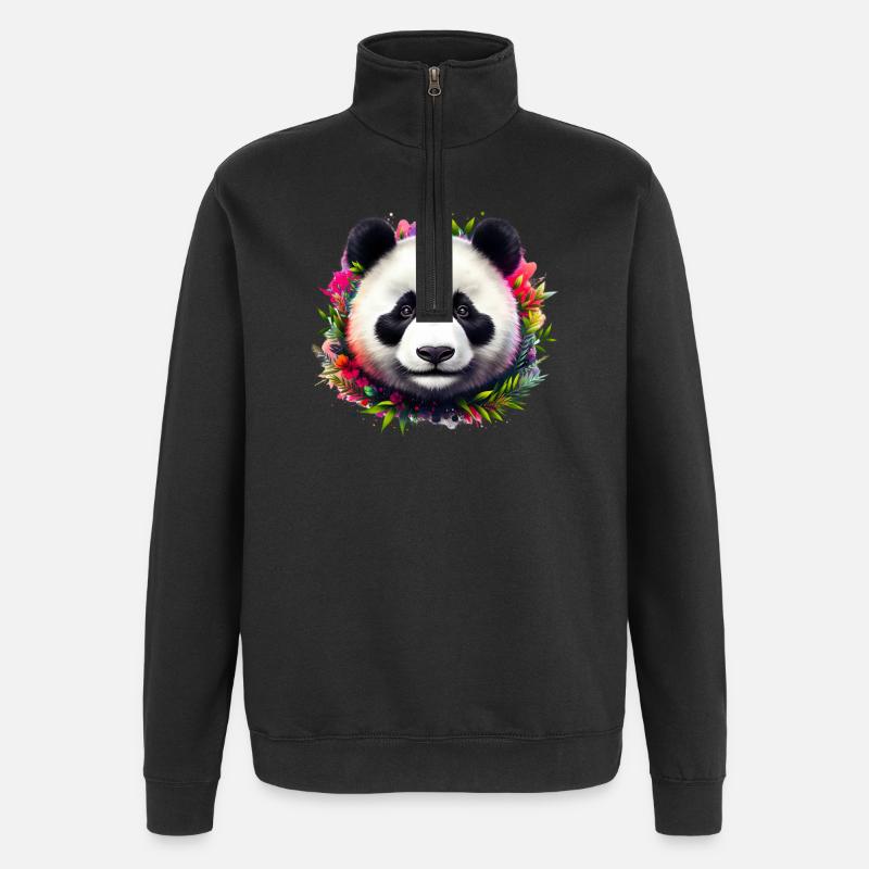 Panda - Sweat à zip 1/4 - noir