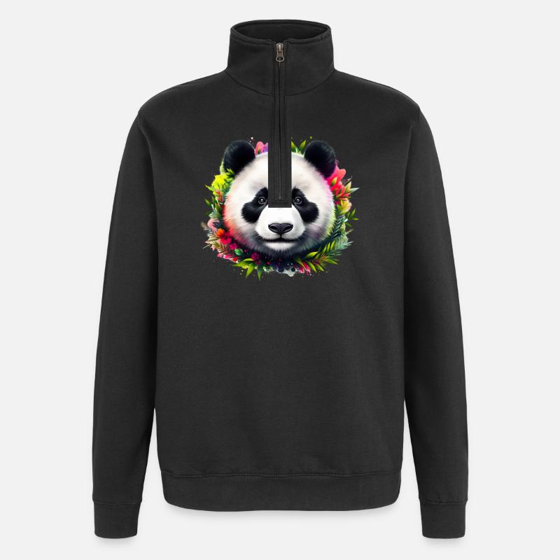 Panda - Sweat à zip 1/4 - noir