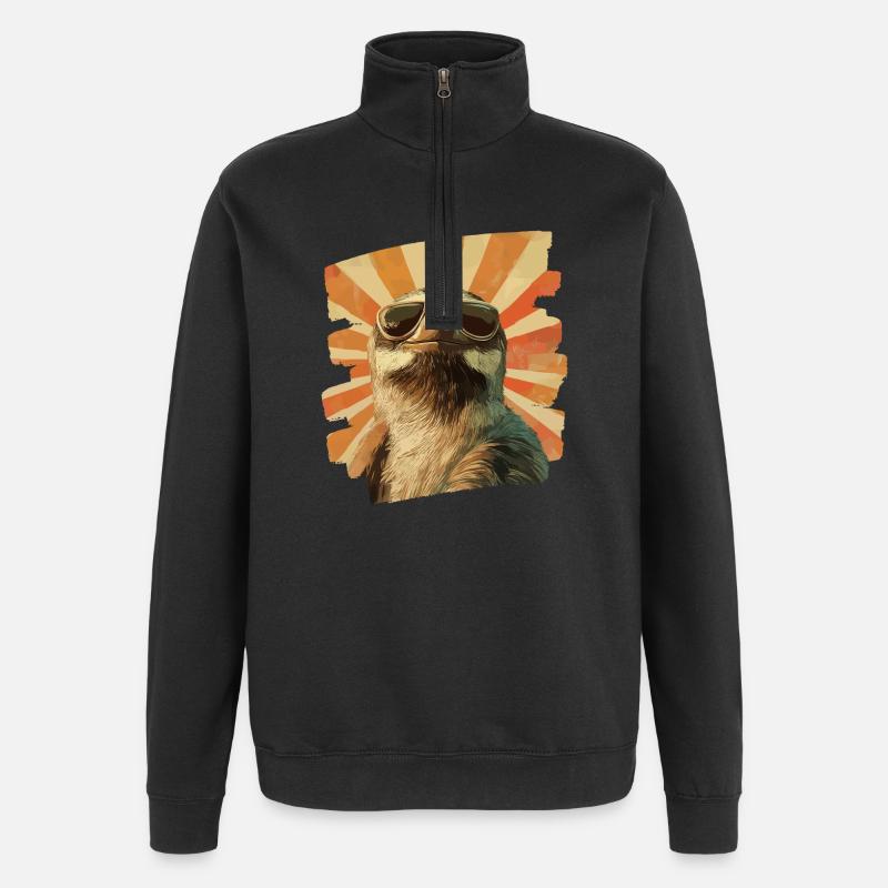 Faultier Retro - Quarter-Zip-Sweatshirt - Schwarz