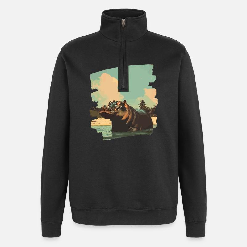 Hippopotame Rétro - Sweat à zip 1/4 - noir