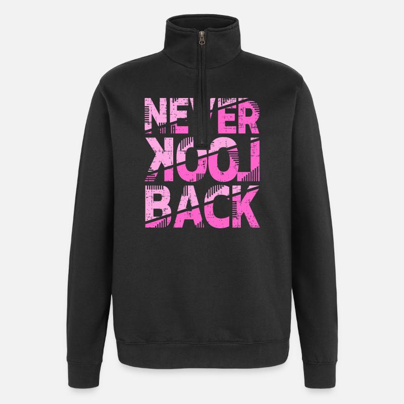 Never Look Back Motivationsdesign - Quarter-Zip-Sweatshirt - Schwarz
