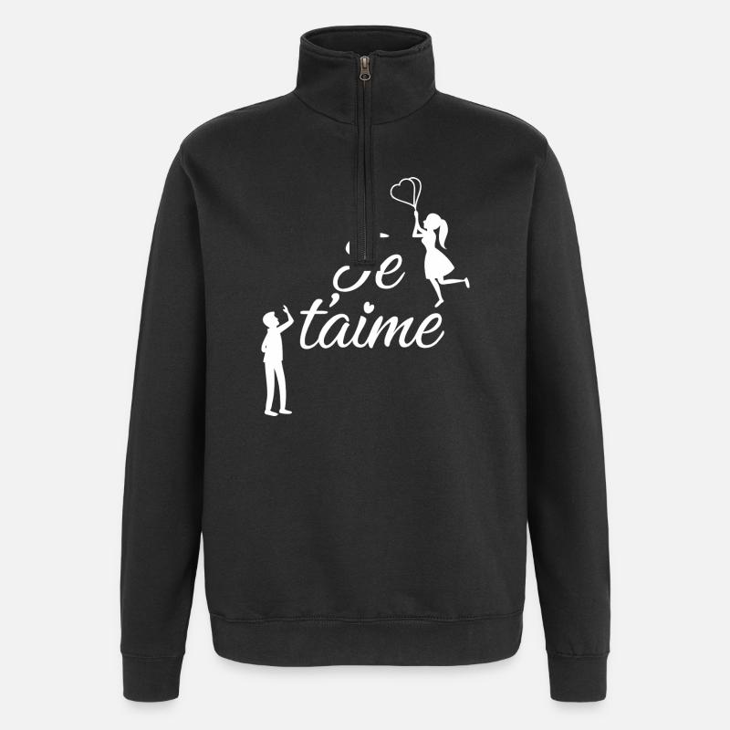 Je t'aime - Sweat à zip 1/4 - noir