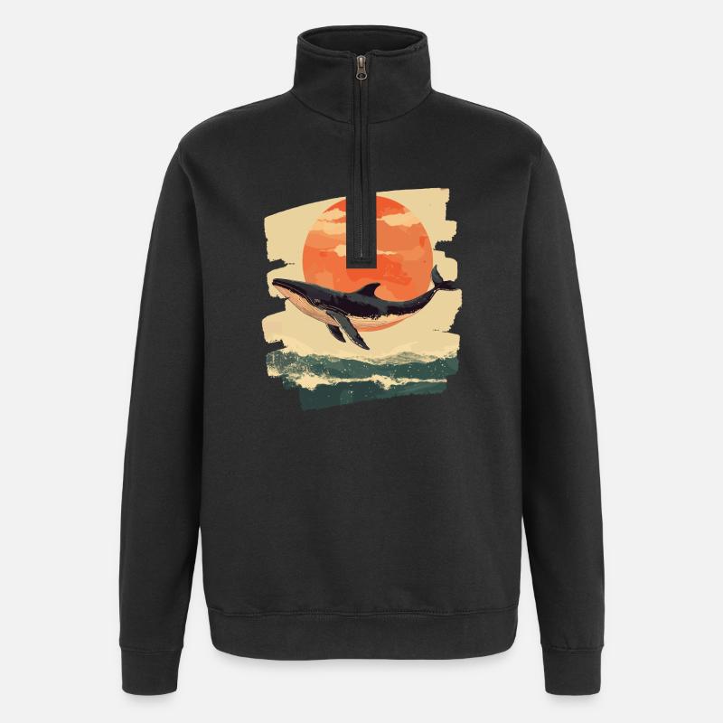 Baleine Rétro - Sweat à zip 1/4 - noir
