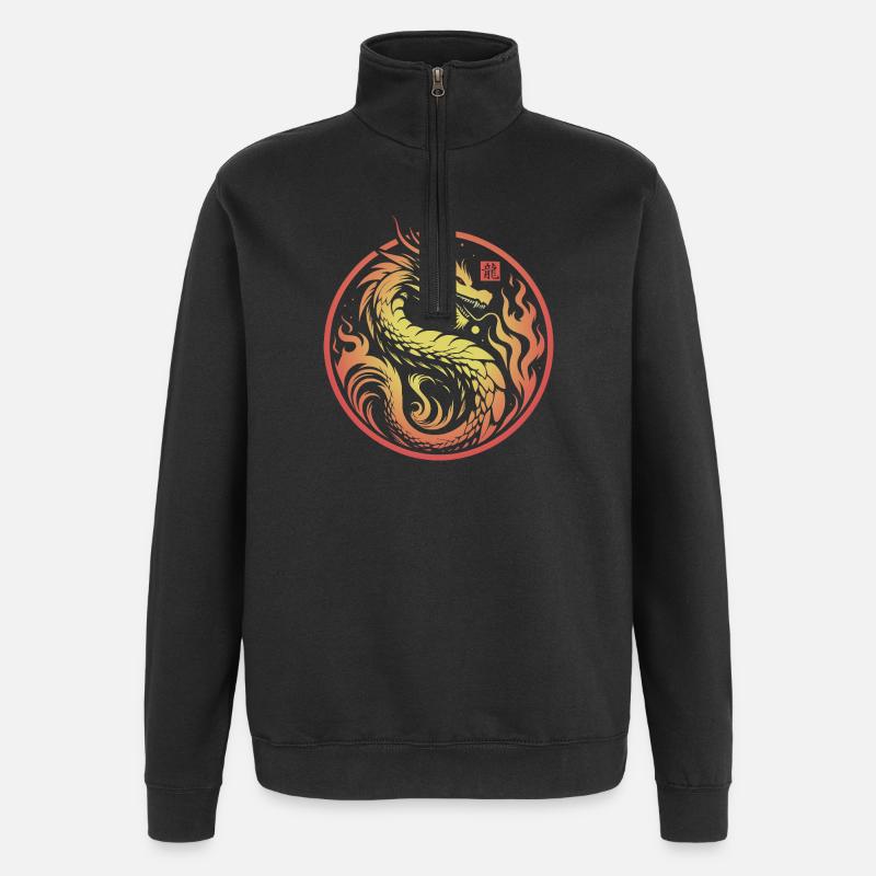 Fire Dragon Red Yellow Circle - Quarter-Zip Sweatshirt - black