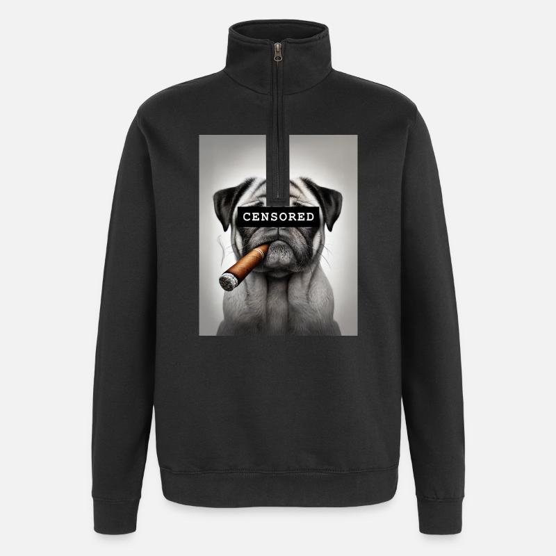 Zensierter Mops mit Zigarre - Quarter-Zip-Sweatshirt - Schwarz
