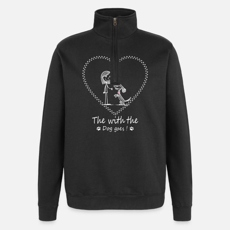 Qui va avec le chien ! - Sweat à zip 1/4 - noir