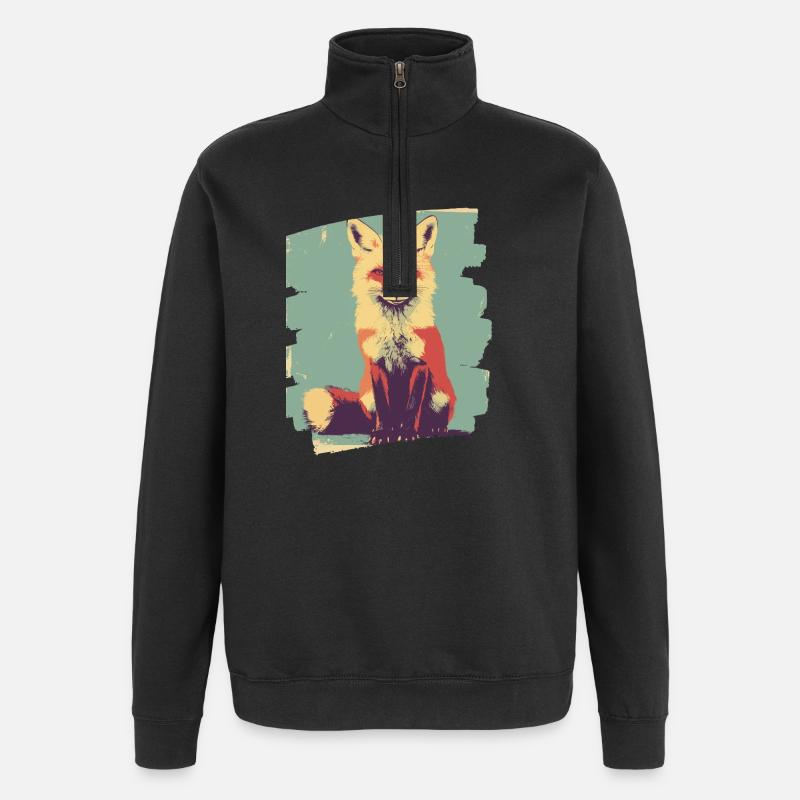 Fuchs Retro - Quarter-Zip-Sweatshirt - Schwarz