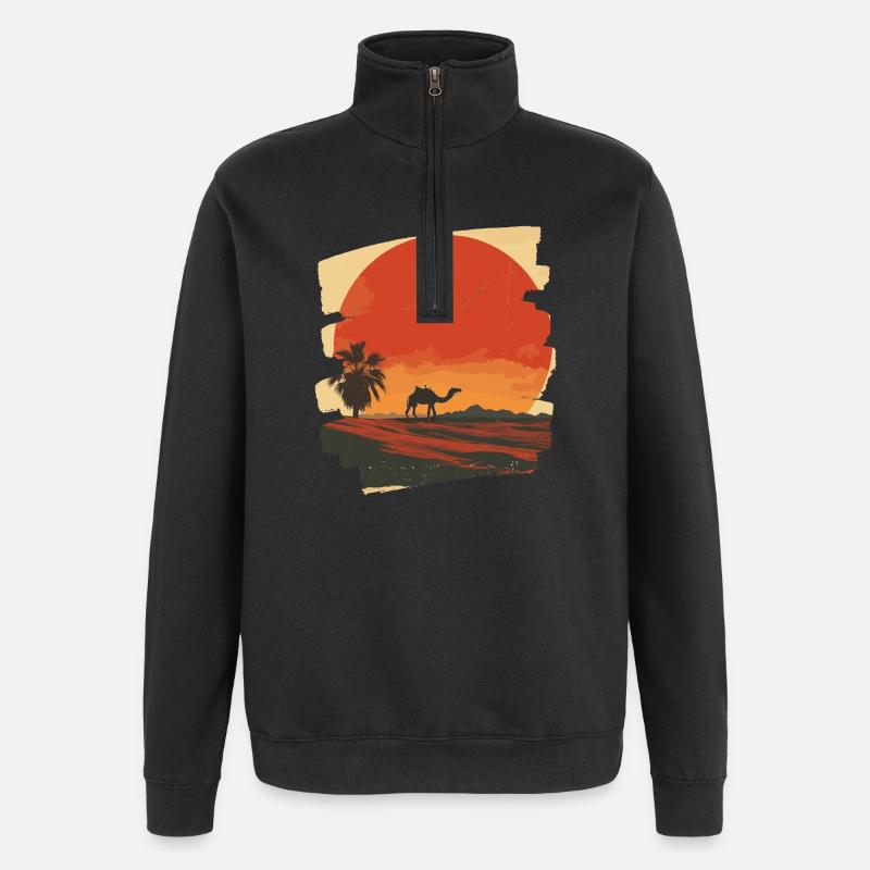 Kamel - Quarter-Zip-Sweatshirt - Schwarz