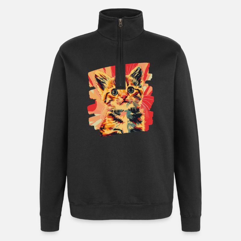 Kätzchen - Quarter-Zip-Sweatshirt - Schwarz