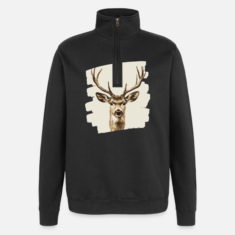 Cerf avec bois - Sweat à zip 1/4 - noir