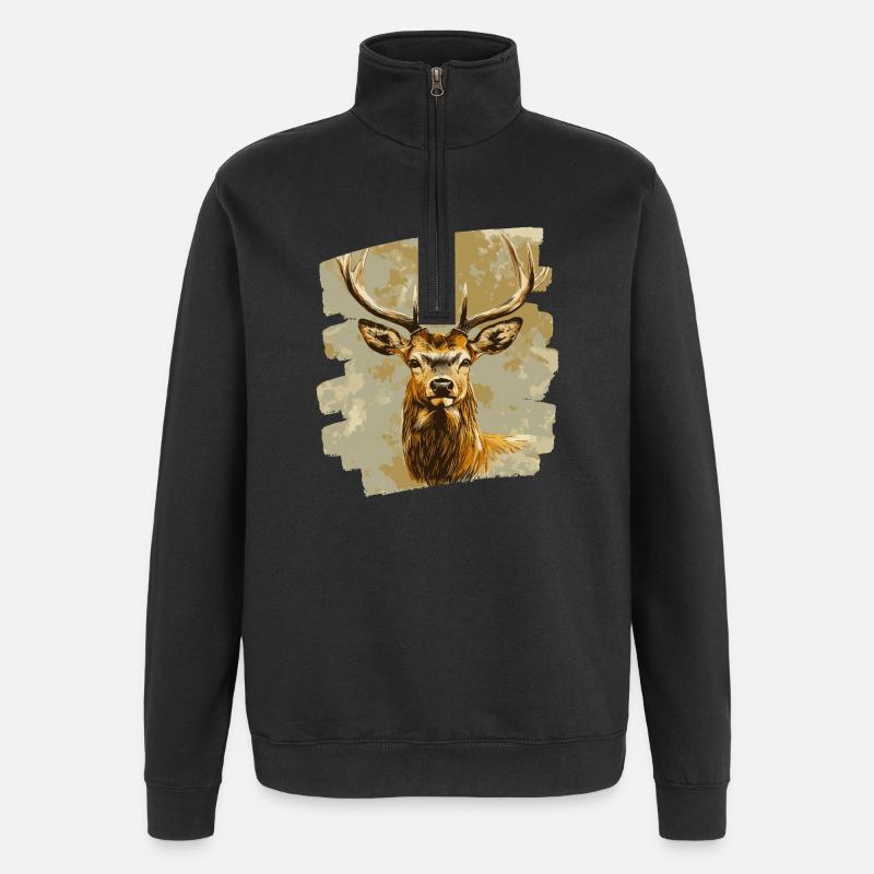 Cerf avec bois - Sweat à zip 1/4 - noir