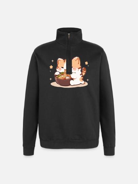 Cat Eating Spaghetti Meme - Quarter-Zip Sweatshirt - black
