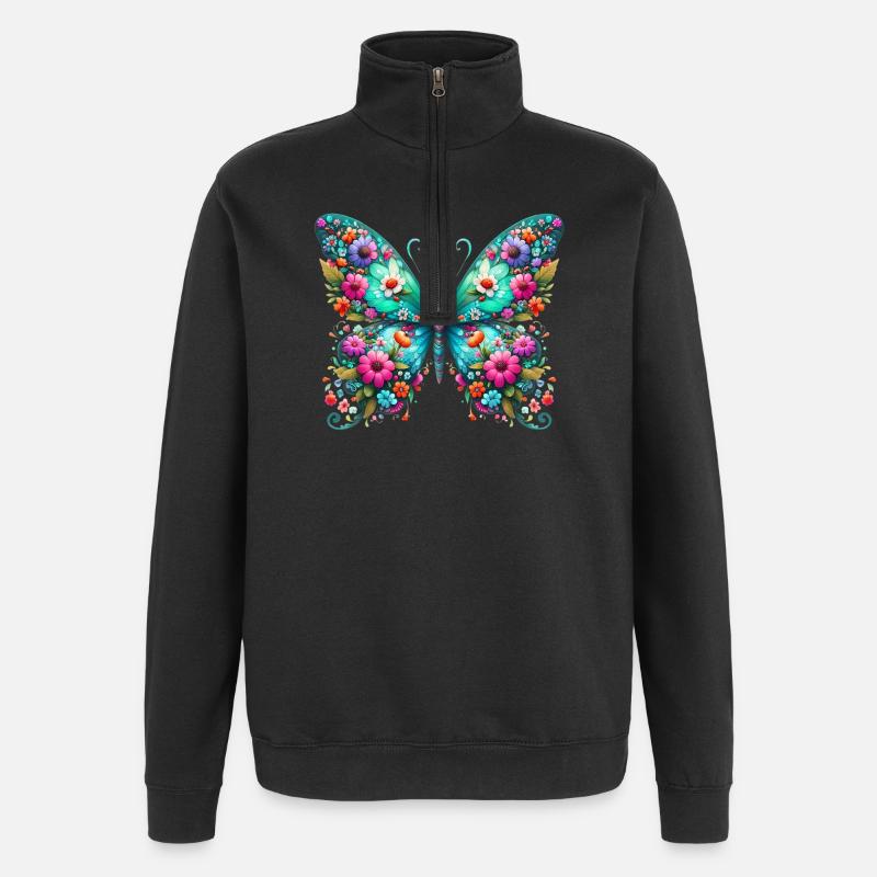 Schmetterling - Quarter-Zip-Sweatshirt - Schwarz