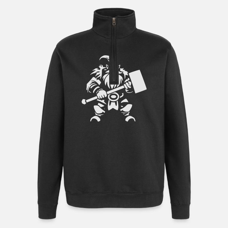 Zwergkrieger mit Kriegshammer - Quarter-Zip-Sweatshirt - Schwarz