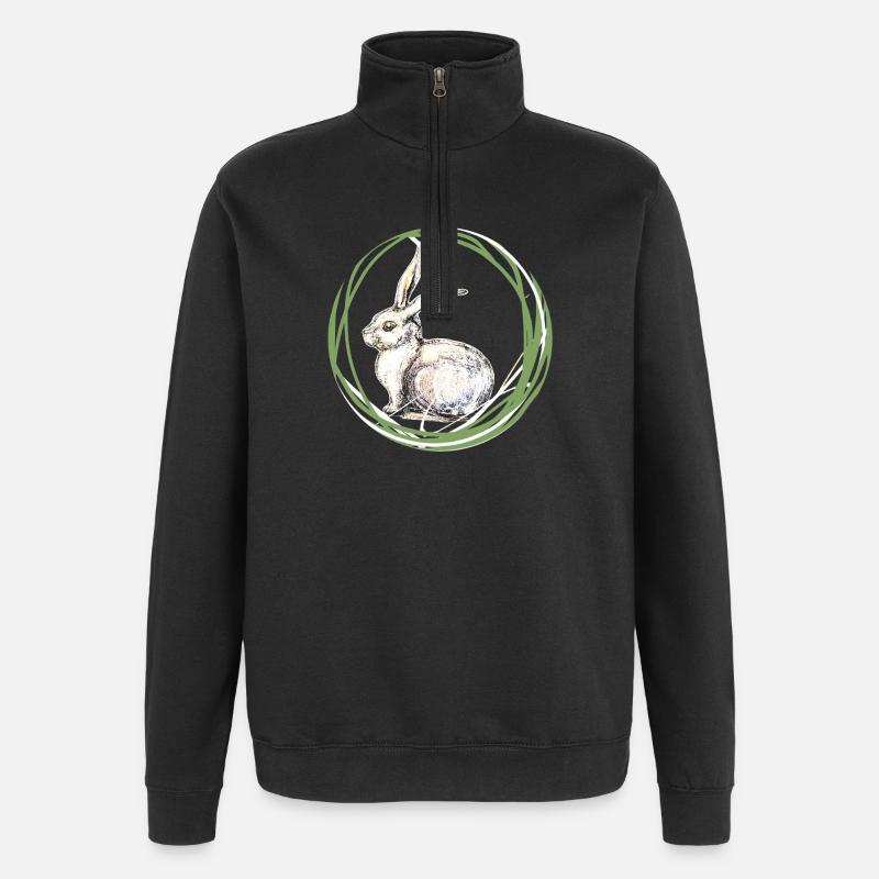 Hasenmotiv - Quarter-Zip-Sweatshirt - Schwarz