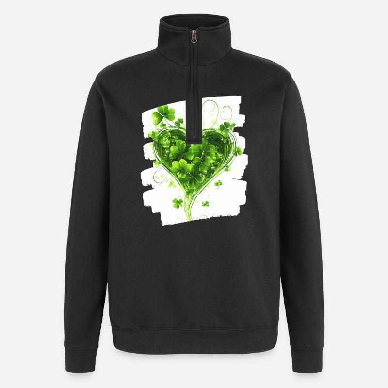 St. Patrick's Day Shamrock Heart - Quarter-Zip Sweatshirt - black