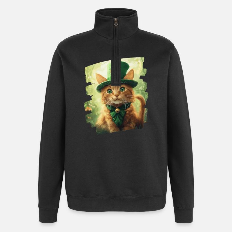 St Patrick's Day Cat - Quarter-Zip Sweatshirt - black