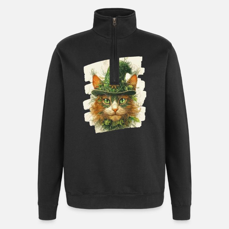 Chat de la Saint-Patrick - Sweat à zip 1/4 - noir