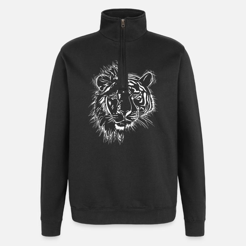 halb Löwe halb Tiger - Quarter-Zip-Sweatshirt - Schwarz