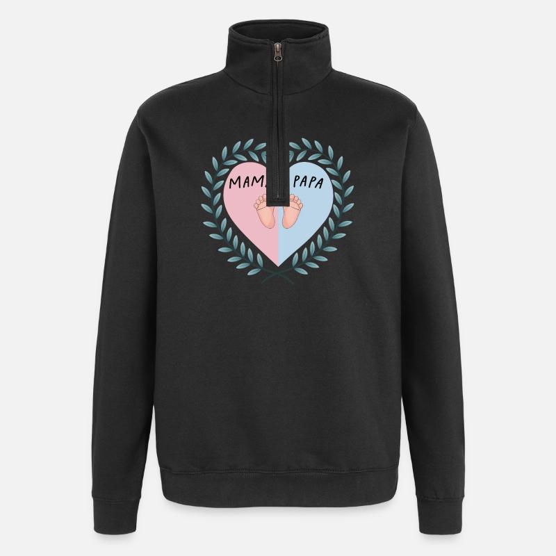 Mama & Papa Herz mit Babyfüßen - Quarter-Zip-Sweatshirt - Schwarz