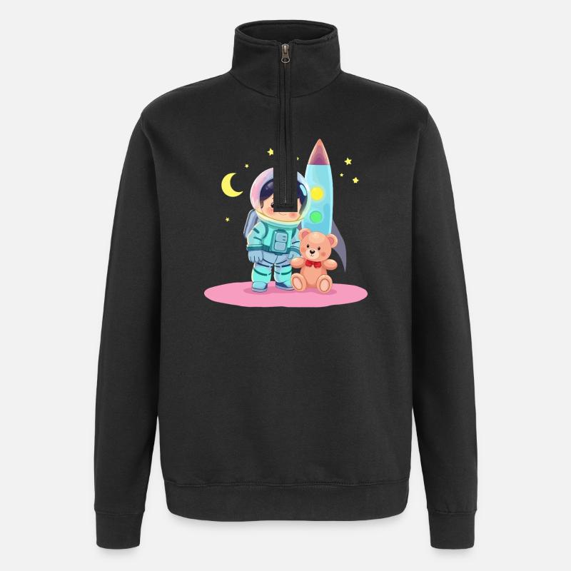 Astronaut with teddy bear - Quarter-Zip Sweatshirt - black