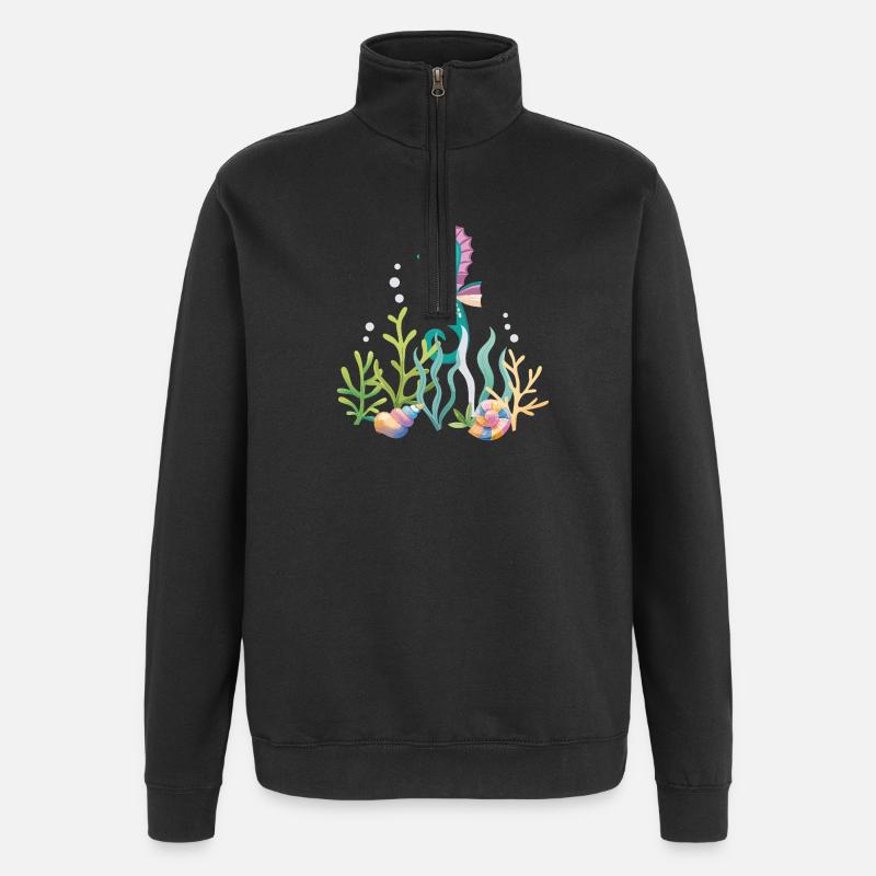 Aquarium marin Seahorse Design - Sweat à zip 1/4 - noir
