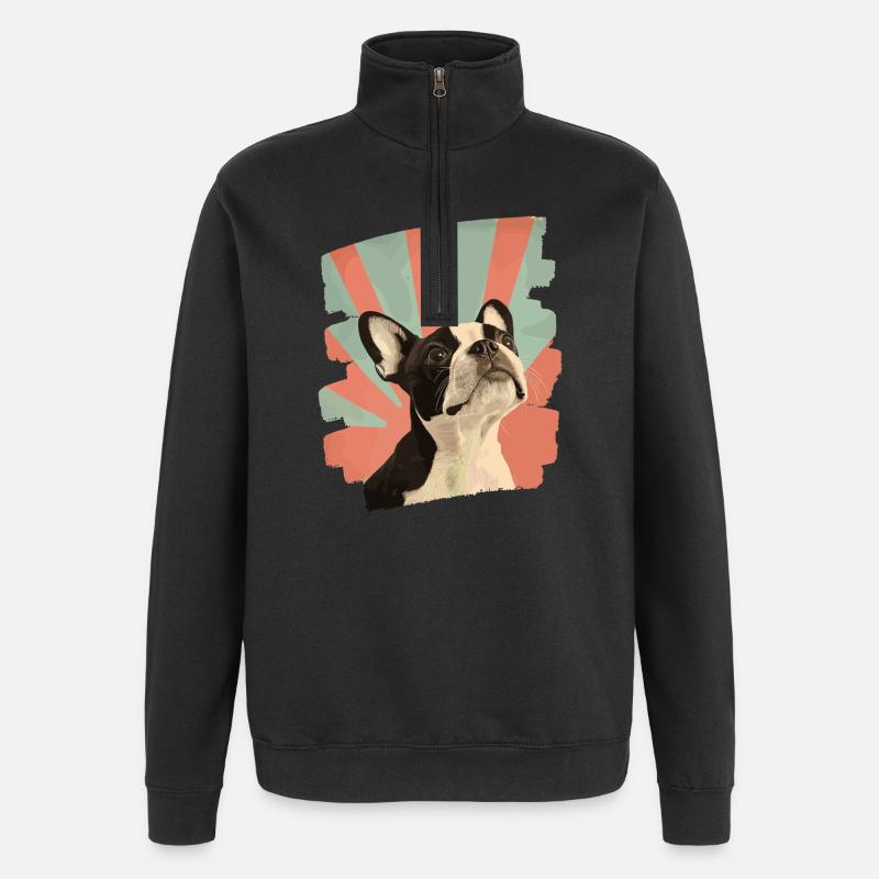 Boston Terrier - Sweat à zip 1/4 - noir