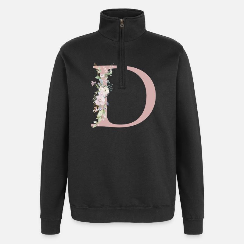 D Monogram, Floral, Customizable - Quarter-Zip Sweatshirt - black